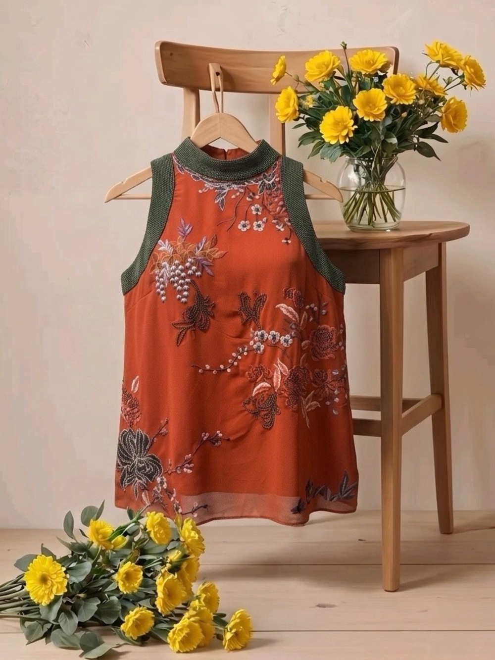 Karen Millen Orange Red Embroidered Beaded Top